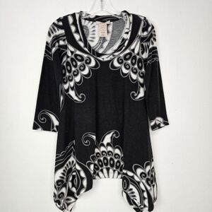 Philosophy Sweater Sz S Tunic 3/4 Sleeve Shark Bite Hem Art to Wear  Whimsigoth